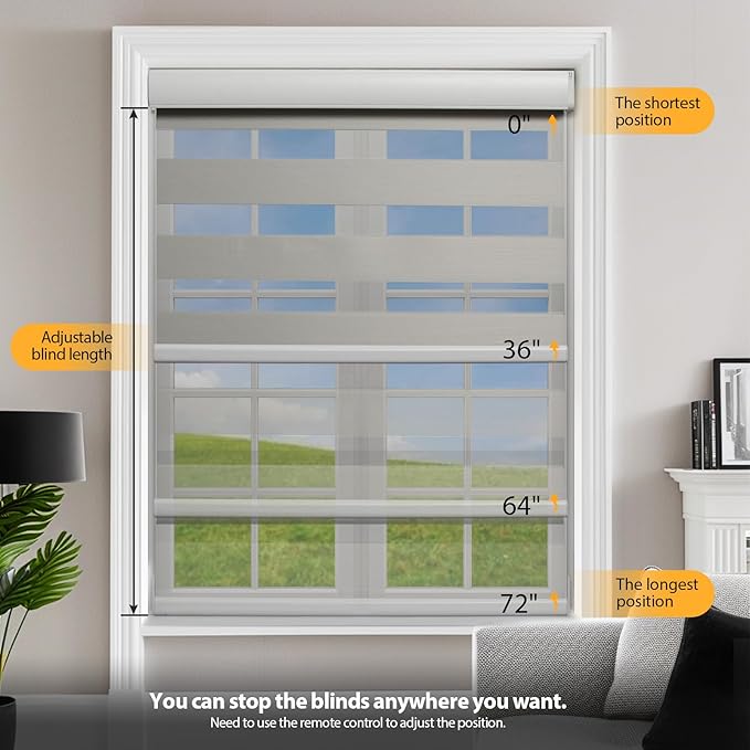 MUSCLEAREA Motorized Blinds with Remote, Cordless Automatic Zebra Shades, Smart Blind for Windows, Grey, 27 x 72