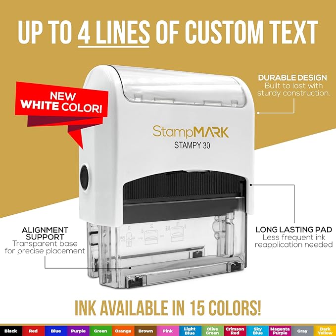 for Deposit Only Customized Office Self Inking Stamp - 4-Lines - Medium - Choose from 15 Ink Colors