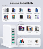 USB Charger Block, 45W 6-Port Charging Station for Multiple Devices, USB A and Type-C Charger Tower Fast Charging Dock Hub Power Strip for iPhone iPad Tablets Android Smartphones, Home Office Use