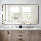 FORBATH Bathroom Mirror 30" X 60"，Large Rectangular Wall Mirror, Black Metal Framed Rounded Corner Wall Mounted Mirror for Bathroom Bedroom Entryway Decor(Horizontal/Vertical)