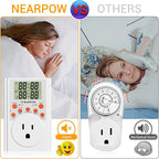 Timer Outlet, Nearpow Multifunctional Infinite Cycle Programmable Plug-in Digital Timer Switch with 3-Prong Outlet for Appliances, Energy-Saving Timer, 15A/1800W