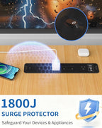 Inhwatek Recessed Power Strip with 20W USB C Port, Flush Mount Power Strip Surge Protector, 6Ft Flat Plug Extension Cord, Space-Saver Recessed Outlet for Furniture Side Table
