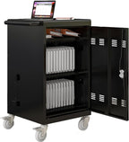 OFLILAK 30-Device Mobile Charging Cart with Charging Power Strip and Front and Rear Access Locks, Cable Management, Up to 17"", Safe Charging Cabinet for Ipads, Chromebooks, Tablets, Laptops Black