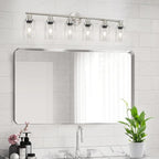 Guliaofo 6-Light Nickel Bathroom Vanity Lights, E26 Modern Bathroom Light Fixtures with Clear Glass Shade, Wall Lamps for Mirror Hallway Kitchen Cabinet Living Room Sconces Lights