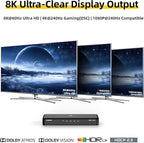 SHERRIVA 8K HDMI Splitter 1 in 4 Out, 1x4 Duplicate/Mirror Screens, HDMI 2.1, 8K@60Hz, 4K@240Hz (DSC), 4K@120Hz, Auto Downscaling, 48Gbps, HDCP 2.3, Compatible with Xbox, PS5, Blu-ray Player