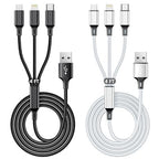Multi USB Charging Cable 3A, 3 in 1 Fast Charger Cord Connector with Dual Phone/Type C/Micro USB Port Adapter, Compatible with Tablets Phone 12 11 Pro 8 7 6 Samsung Galaxy (4FT/2Pack Charging Only)