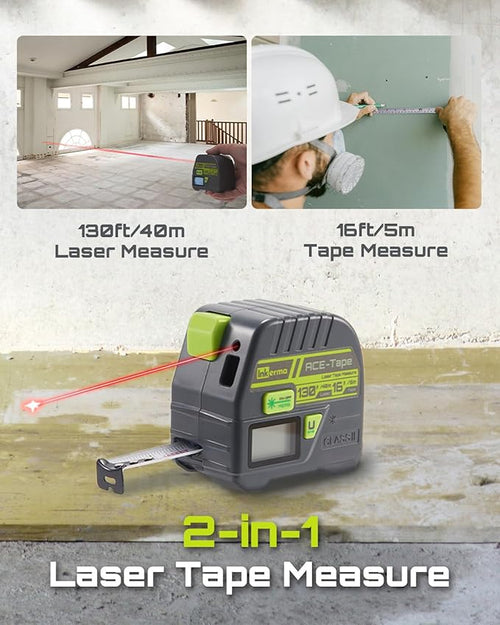 2-in-1 Laser Tape Measure, Inkerma 130Ft/40m Laser Measurement Tool & 16Ft/5m Measuring Tape, Digital Laser Tape Measure with M/in/Ft/Ft+in Units, LCD Display, Self-Locking Tape, Belt Clip