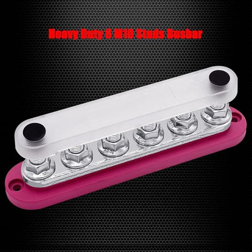 6 x M10 (3/8") Studs Power Distribution Block Bus Bar 12V, Ampper 7" HD 300A Marine BusBar Battery Distribution Block W/Cover for Car Boat Solar (Red)