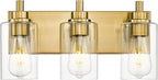 METWET 3-Light Bathroom Light Fixtures, Brushed Gold Vanity Light with Cylinder Clear Glass Shade, Modern Vanity Lighting Fixtures Over Mirror, VL143-BG-3