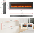 60 inch Ultra-Thin Electric Fireplace Recessed and Wall Mounted with Touch Screen Control Panel/Remote Control- Timer,Realistic 5 Flame - Log & Crystal Hearth Options