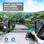 TOPENS A3S Automatic Solar Gate Opener for Light Duty Single Swing Gates Up to 12ft, Single Swing Gate Operator Battery Powered with Remote Control Kit Gate Motor Solar Panel Included