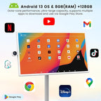 BIGASUO 32-Inch Portable Smart Screen 1080p Portable Monitor with Rotatable Touch Screen, 8G RAM+128G Storage, Android 13 OS, Built-in Battery(4-6H), Rolling TV on Wheels, Remote Control