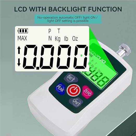 GOYOJO Digital Force Gauge High-Precision Push-Pull Meter for Tension & Compression Testing Units (N, kg, lb, oz) Real-Time/Peak/First Peak Modes Ideal for Quality Control & Material Testing (5N)