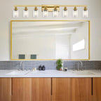DIKAIDA 8 Light Gold Vanity Lights Over Mirror, 52inch Gold Bathroom Light Fixtures Modern Vanity Lights Gold Bathroom Wall Lighting for Mirror Bedroom,Living Room