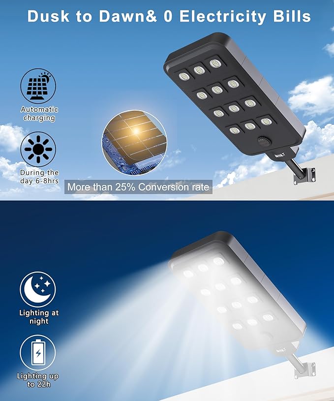 JAYNLT X-13000W Solar Street Lights Outdoor, Ultra-Large 6500K Commercial Parking Lot Lights Dusk to Dawn,IP67 Waterproof Solar Power Flood Security Light for Playground,Road