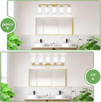 Guliaofo 5-Light Vanity Lights, Brushed Gold Bathroom Light Fixture with Striped Textured Milky White Glass Shade, E26 Modern Vanity Lighting Fixture for Bathroom Wall Sconce Light Over Mirror