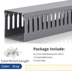ZhiYo 2 x 2in Professional Server Rack Cable Management Raceway, 99in(6X L16.5in) Cable Raceway Kit, Electrically Safe PVC Open Slot Wire Raceway for Under Desk/Computer/Network Cords, Grey