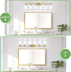 Guliaofo 6-Light Vanity Lights, Brushed Gold Bathroom Light Fixture with Striped Textured Milky White Glass Shade, E26 Wall Sconce, Modern Vanity Lighting Fixture for Bathroom Wall Light Over Mirror