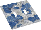 Bvtewkhz Abstract Blue Marble Plant Leaves 2 Gang Double Toggle Decorative Light Switch Covers Electrical Faceplate Switch Plates for Bathroom Kitchen Home