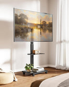 ECOTINY Steel Base Rolling TV Stand for 32-75 inch TVs up to 110 lbs, Leveling & Tilt & Swivel Mobile TV Stand with Hidden Wire Management, Height Adjustable Portable Tv Stand with Steel Shelf, Black