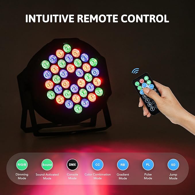 CO-Z 36 LED Stage Lights, RGB Par Lights with Remote Control, DMX Controller Compatible, DJ Lights Stage Lighting Indoor for Christmas Halloween Party, 4 Pack