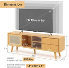 Giantex Mid Century Modern TV Stand for TVs up to 65", Wood Entertainment Center with Open Storage Shelves, PE Rattan Sliding Doors & Drawers, Media TV Console Table for Living Room (Natural)