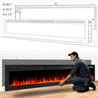 CharaVector 100 inch 750W/1500W Electric Fireplace Inserts with Remote Control in Wall Mounted, Energy Saving LED Insert Fireplace Heater Indoor Glass View with Remote Control & Touch Screen, Black