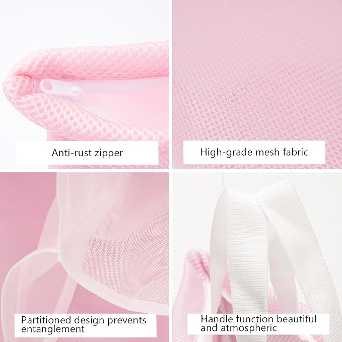 Guozcaray 2 Pcs laundry bag with handles mesh laundry bags washing machine laundry totes travel storage and sorting bag for Clothes laundry bag for delicates(Pink2N)
