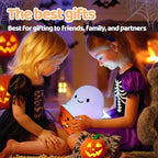 Rytinazzz Halloween Ghost Night Light, Color-Changing & 50-Hour Battery, Spooky-Cute Squishy Lamp for Kids, USB Rechargeable with Timer, Halloween Decor & Gifts