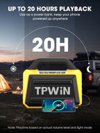TPWIN Portable Bluetooth Speakers - Wireless Jobsite Speaker 80W Peak, TWS, Light Shows, Loud Speaker with Deep Bass, BT 5.3, IPX6 Waterproof, 20H Playtime for Outdoor Beach Camping Garage - Yellow
