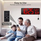 XREXS Large Digital Wall Clock WiFi Sync, 16.5 in Large Display Wall Clock with Temperature/Date/Week, LED Big Digital Timer Clock with Remote Control, Alarm Clock for Home and Office, Auto-dimming