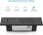 CCCEI Recessed Power Strip with 45W USB-C Ports, Fast Charging USB A Port Desk Outlet, Black Furniture Hidden Charging Station for Side Table, End Table, with 6 FT 45 Degree Flat Plug Extension Cord.