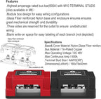 AMOMD 600A 48V Bus Bar Box 4 Stud (3/8 inch) M10 High Current Tin Plated Copper Distribution Block Positive Negative Independent Modules Electrical Battery Ground Buss Bar with Cover for RV Marine