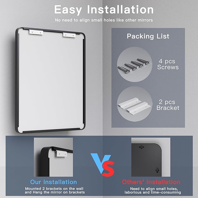 ISKM Modern 24"L x 36"W Silver Brushed Aluminum Alloy Mirror, Wall Mounted Vanity Mirror