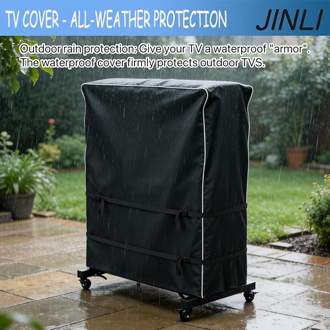 JINLI 65-70 inch outdoor TV trolley cover, courtyard TV cover, Oxford fabric waterproof and dustproof, triple windproof design, compatible with rolling/mobile stand