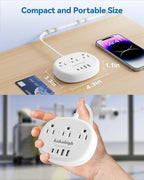 Flat Extension Cord with Outlet Cover & Cable Clips- 10 FT, 1625W Child Proof Extension Cord with 3 AC Outlet 4 USB (24W/4.8A), Flat 90 Degree Power Strip for Behind Furniture Couch Sofa TV, etc