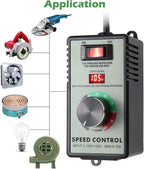 AC Motor Speed Controller 110-120V / 15A Max / 10A Rated Variable Fan Speed Controller AC Electronic Voltage Regulator with Overload Protection Switch & Voltage LED Display Screen
