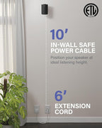 SANUS Speaker Wall Mount + Power Kit - Universal Speaker Mount Tilts, Swivels & Hides Cords Behind Wall w/ 10ft ETL Certified Cable - DIY Install Works w/Sonos Era 100 & Satellite Speakers up to 8lbs