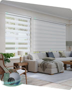 Yoolax Motorized Zebra Blinds Compatible with Alexa, Smart Dual Layer Shades with Privacy Light Control, Electric Horizontal Window Blind Customized Size for Home Office (White Matte)