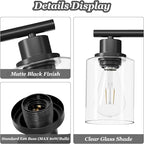 Guliaofo 3-Light Black Vanity Lights, E26 Modern Bathroom Light Fixtures with Clear Glass Shade, Wall Lamps for Mirror Kitchen Hallway Cabinet Living Room Sconces Lights