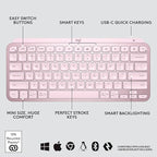 Logitech MX Keys Mini Minimalist Wireless Illuminated Keyboard, Compact, Bluetooth, Backlit, USB-C, Compatible with Apple macOS, iOS, Windows, Linux, Android, Metal Build - Rose