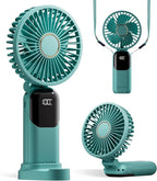 GOCKERA Portable Fan, 4200mAh Battery Operated Fan, 5 Speeds&Digital Display, Makeup Fans for Women with Base, 180°Foldable 3in1 Handheld/Neck/Desk Fan for Outdoor Indoor,Ultra Quiet (Green)