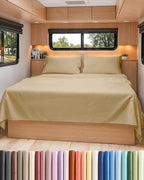 RV Short Queen Sheet Set 60 X 75 - 4 Piece RV Short Queen Bed Sheets - Soft, Breathable & Cooling - Designed for Bunks, Trailers & Campers - Fits 8” to 12" Mattress - Luxury Bedding - Heathered Tan
