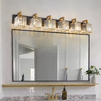 FDPBY Modern Bathroom Vanity Light 6-Lights Black Gold Crystal Wall Lamp Bathroom Modern Crystal Vanity Lighting