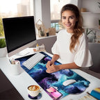 LIMKRIAN Galaxy Mouse Pad Set Large Desk Matt for Desktop, Ergonomic Mouse Pad with Wrist Rest, Gaming Mousepad Wrist Support Keyboard Mat Cup Coaster Set Cute Office Desk Decor Accessories