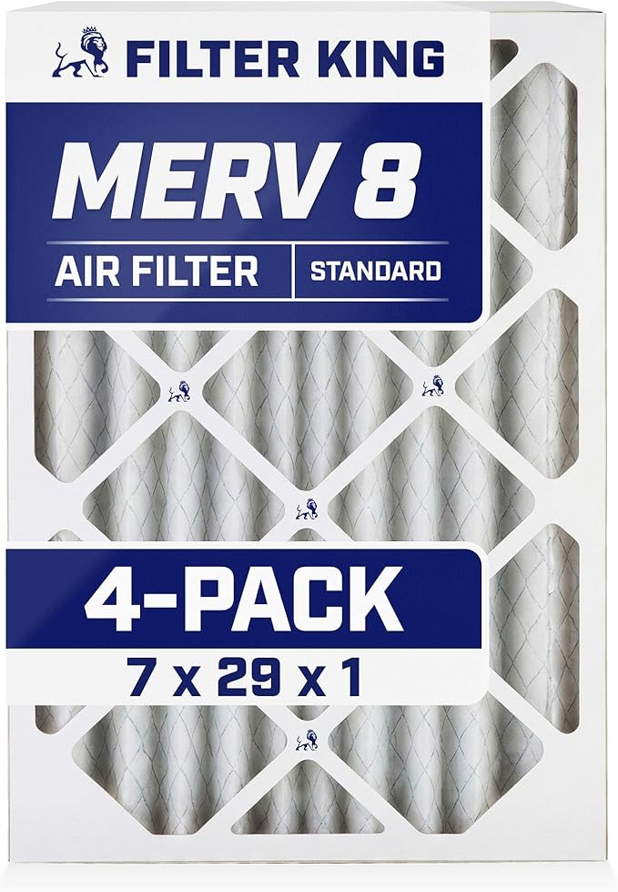 Filter King 7x29x1 Air Filter | 4-PACK | MERV 8 HVAC Pleated A/C Furnace Filters | MADE IN USA | Actual Size: 7 x 29 x .75"