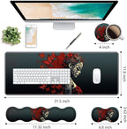 Ergonomic Keyboard Wrist Rest & Mouse Pad Wrist Rest Set, Large Gaming Desk Mat 31.5"x 11.8" with Non-Slip Base, Memory Foam, Easy Typing Pain Relief for Home & Office, Tattooed Girl and Red Butterfly