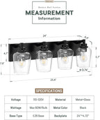 METWET Bathroom Light Fixtures, 4-Light Modern Vanity Light with Clear Glass Wine Glass-Shaped Shade, Vanity Lighting Fixtures Over Mirror, Matte Black, VL155-MB-4