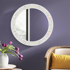 Tanmicoshomy Round Wall Mirror 24 Inch,Circle Mosaic Mirror with Natural Mother of Pearl and Wood Frame, Decorative Coastal Round Wall Mirror for Bathroom Bedroom Living Room Entryway