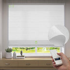 ZSTARR Smart Roman Shades Rechargeable Motorized Blinds with Remote Light Filtering Roman Window Shades Plain Fold Soft for Doors Bedroom, Custom Size (Light White)